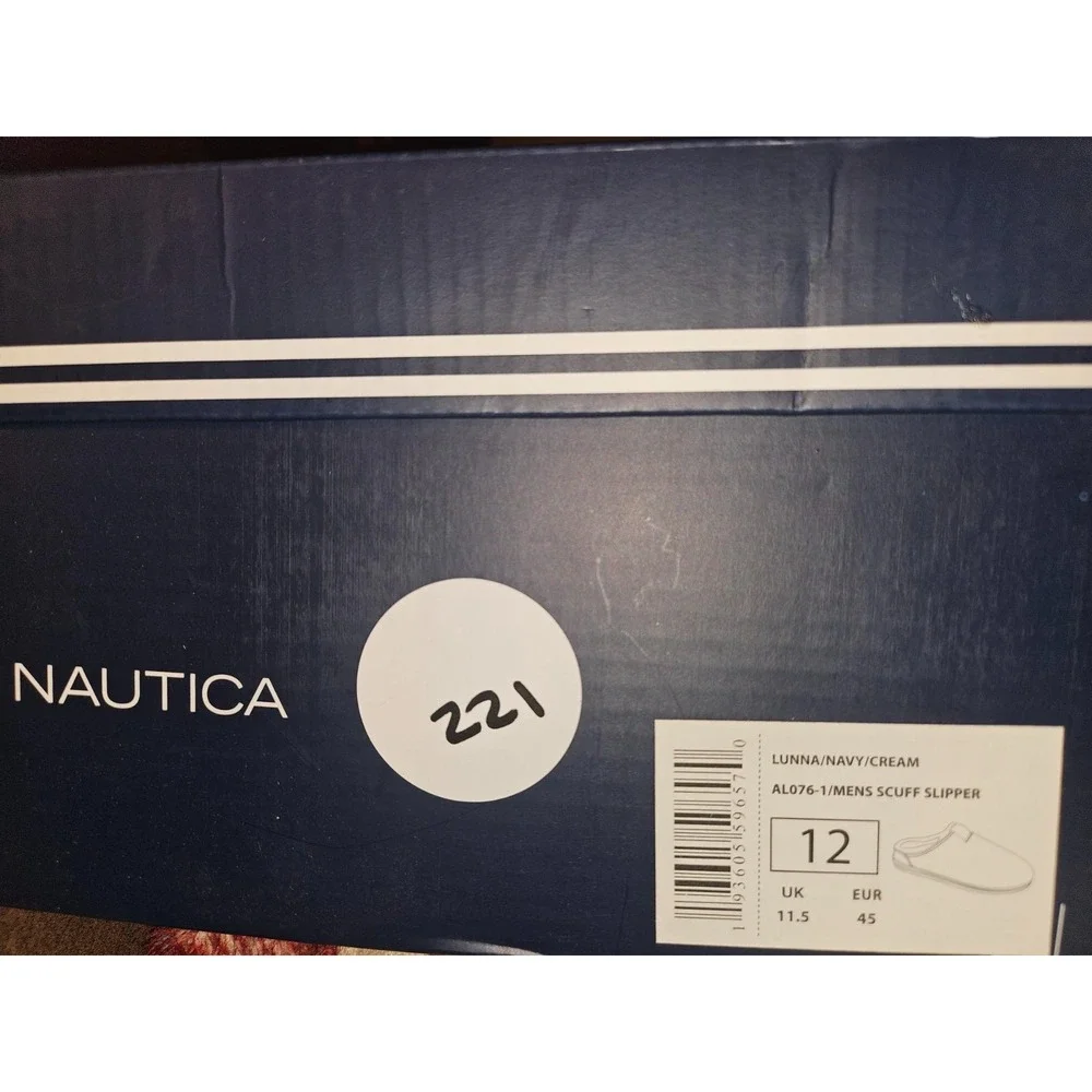 Nautica Mens Scuff Slipper Lunna Navy Cream House Shoes Mens‎ Size 12 New in box